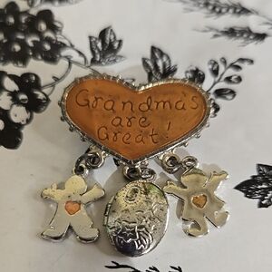 Heart and Figures Brooch with Silver and Orange Accents Sy11